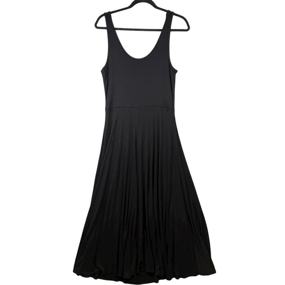 Marine Layer Women's Size Medium Black Sleeveless Fit Flare Pleated Midi Dress